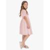 imageEXLURA Girls 2025 Summer Dresses Short Sleeve Swiss Dot Square Neck Flowy A Line Kids Dress Casual Party Midi Dress 615YPink