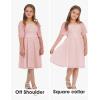 imageEXLURA Girls 2025 Summer Dresses Short Sleeve Swiss Dot Square Neck Flowy A Line Kids Dress Casual Party Midi Dress 615YPink