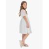 imageEXLURA Girls 2025 Summer Dresses Short Sleeve Swiss Dot Square Neck Flowy A Line Kids Dress Casual Party Midi Dress 615YWhite
