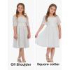 imageEXLURA Girls 2025 Summer Dresses Short Sleeve Swiss Dot Square Neck Flowy A Line Kids Dress Casual Party Midi Dress 615YWhite