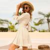 imageEXLURA Womens Lantern Sleeve Tie Back Summer Dress Ruffled Off Shoulder ALine Vintage Mini DressApricot