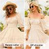 imageEXLURA Womens Lantern Sleeve Tie Back Summer Dress Ruffled Off Shoulder ALine Vintage Mini DressApricot