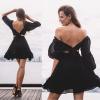 imageEXLURA Womens Lantern Sleeve Tie Back Summer Dress Ruffled Off Shoulder ALine Vintage Mini DressBlack