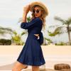 imageEXLURA Womens Lantern Sleeve Tie Back Summer Dress Ruffled Off Shoulder ALine Vintage Mini DressDark Blue