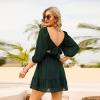 imageEXLURA Womens Lantern Sleeve Tie Back Summer Dress Ruffled Off Shoulder ALine Vintage Mini DressDark Green