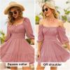 imageEXLURA Womens Lantern Sleeve Tie Back Summer Dress Ruffled Off Shoulder ALine Vintage Mini DressDusty Pink