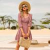 imageEXLURA Womens Lantern Sleeve Tie Back Summer Dress Ruffled Off Shoulder ALine Vintage Mini DressDusty Pink