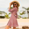 imageEXLURA Womens Lantern Sleeve Tie Back Summer Dress Ruffled Off Shoulder ALine Vintage Mini DressDusty Pink