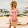 imageEXLURA Womens Lantern Sleeve Tie Back Summer Dress Ruffled Off Shoulder ALine Vintage Mini DressLight Pink