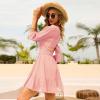 imageEXLURA Womens Lantern Sleeve Tie Back Summer Dress Ruffled Off Shoulder ALine Vintage Mini DressLight Pink