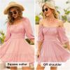 imageEXLURA Womens Lantern Sleeve Tie Back Summer Dress Ruffled Off Shoulder ALine Vintage Mini DressLight Pink