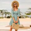 imageEXLURA Womens Lantern Sleeve Tie Back Summer Dress Ruffled Off Shoulder ALine Vintage Mini DressSage Green