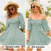 imageEXLURA Womens Lantern Sleeve Tie Back Summer Dress Ruffled Off Shoulder ALine Vintage Mini DressSage Green