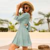 imageEXLURA Womens Lantern Sleeve Tie Back Summer Dress Ruffled Off Shoulder ALine Vintage Mini DressSage Green