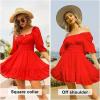 imageEXLURA Womens Lantern Sleeve Tie Back Summer Dress Ruffled Off Shoulder ALine Vintage Mini DressShort Sleevered