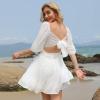 imageEXLURA Womens Lantern Sleeve Tie Back Summer Dress Ruffled Off Shoulder ALine Vintage Mini DressWhite