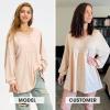 imageEXLURA Womens Spring Long Sleeve Shirts V Neck Casual Maternity Tops Loose Babydoll Pullover Dressy Tunic Blouse Outfits 2025Apricot