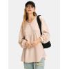 imageEXLURA Womens Spring Long Sleeve Shirts V Neck Casual Maternity Tops Loose Babydoll Pullover Dressy Tunic Blouse Outfits 2025Apricot