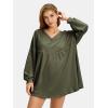 imageEXLURA Womens Spring Long Sleeve Shirts V Neck Casual Maternity Tops Loose Babydoll Pullover Dressy Tunic Blouse Outfits 2025Army Green