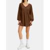 imageEXLURA Womens Spring Long Sleeve Shirts V Neck Casual Maternity Tops Loose Babydoll Pullover Dressy Tunic Blouse Outfits 2025Coffee