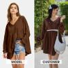 imageEXLURA Womens Spring Long Sleeve Shirts V Neck Casual Maternity Tops Loose Babydoll Pullover Dressy Tunic Blouse Outfits 2025Coffee