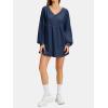 imageEXLURA Womens Spring Long Sleeve Shirts V Neck Casual Maternity Tops Loose Babydoll Pullover Dressy Tunic Blouse Outfits 2025Dark Blue