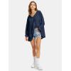 imageEXLURA Womens Spring Long Sleeve Shirts V Neck Casual Maternity Tops Loose Babydoll Pullover Dressy Tunic Blouse Outfits 2025Dark Blue