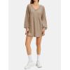 imageEXLURA Womens Spring Long Sleeve Shirts V Neck Casual Maternity Tops Loose Babydoll Pullover Dressy Tunic Blouse Outfits 2025Dark Khaki
