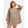 imageEXLURA Womens Spring Long Sleeve Shirts V Neck Casual Maternity Tops Loose Babydoll Pullover Dressy Tunic Blouse Outfits 2025Dark Khaki