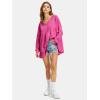 imageEXLURA Womens Spring Long Sleeve Shirts V Neck Casual Maternity Tops Loose Babydoll Pullover Dressy Tunic Blouse Outfits 2025Hot Pink