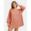 imageEXLURA Womens Spring Long Sleeve Shirts V Neck Casual Maternity Tops Loose Babydoll Pullover Dressy Tunic Blouse Outfits 2025Orange