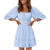 imageEXLURA Womens Lantern Sleeve Tie Back Summer Dress Ruffled Off Shoulder ALine Vintage Mini DressLight Blue