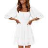 imageEXLURA Womens Lantern Sleeve Tie Back Summer Dress Ruffled Off Shoulder ALine Vintage Mini DressWhite