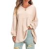 imageEXLURA Womens Spring Long Sleeve Shirts V Neck Casual Maternity Tops Loose Babydoll Pullover Dressy Tunic Blouse Outfits 2025Apricot