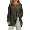 imageEXLURA Womens Spring Long Sleeve Shirts V Neck Casual Maternity Tops Loose Babydoll Pullover Dressy Tunic Blouse Outfits 2025Army Green