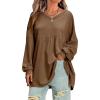 imageEXLURA Womens Spring Long Sleeve Shirts V Neck Casual Maternity Tops Loose Babydoll Pullover Dressy Tunic Blouse Outfits 2025Coffee