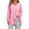 imageEXLURA Womens Spring Long Sleeve Shirts V Neck Casual Maternity Tops Loose Babydoll Pullover Dressy Tunic Blouse Outfits 2025Pink
