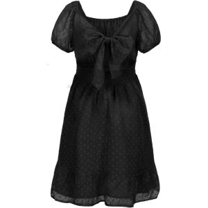 imageEXLURA Girls 2024 Summer Dress Square Neck Tie Back Puff Sleeve Ruffle Hem Off Shoulder A Line Casual Elegant Dresses 615YBlack