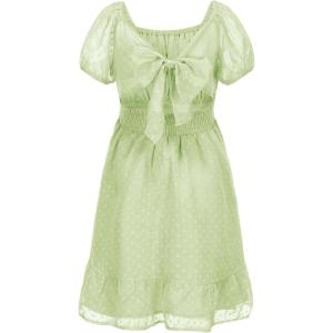imageEXLURA Girls 2024 Summer Dress Square Neck Tie Back Puff Sleeve Ruffle Hem Off Shoulder A Line Casual Elegant Dresses 615YGreen