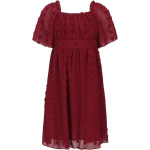 imageEXLURA Girls 2025 Summer Dresses Short Sleeve Swiss Dot Square Neck Flowy A Line Kids Dress Casual Party Midi Dress 615YBurgundy