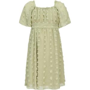 imageEXLURA Girls 2025 Summer Dresses Short Sleeve Swiss Dot Square Neck Flowy A Line Kids Dress Casual Party Midi Dress 615YLight Green