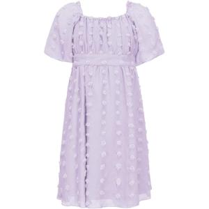 imageEXLURA Girls 2025 Summer Dresses Short Sleeve Swiss Dot Square Neck Flowy A Line Kids Dress Casual Party Midi Dress 615YLight Purple