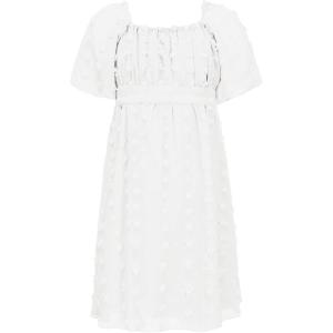 imageEXLURA Girls 2025 Summer Dresses Short Sleeve Swiss Dot Square Neck Flowy A Line Kids Dress Casual Party Midi Dress 615YWhite