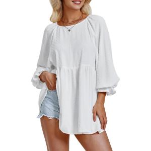 imageEXLURA Womens Long Sleeve Blouses Swiss Dot Babydoll Loose Fit Maternity Tops 2025 Fall Tunic Shirts Dressy Casual TopsWhite