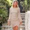 imageByinns Womens 2024 Knit Sweater Bodycon Mini Dress Ribbed Long Sleeve Ruffle Hem Cocktail Party Sexy Fall Winter DressesApricot