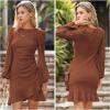 imageByinns Womens 2024 Knit Sweater Bodycon Mini Dress Ribbed Long Sleeve Ruffle Hem Cocktail Party Sexy Fall Winter DressesBrown