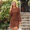 imageByinns Womens 2024 Knit Sweater Bodycon Mini Dress Ribbed Long Sleeve Ruffle Hem Cocktail Party Sexy Fall Winter DressesBrown