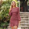 imageByinns Womens 2024 Knit Sweater Bodycon Mini Dress Ribbed Long Sleeve Ruffle Hem Cocktail Party Sexy Fall Winter DressesDusky Pink