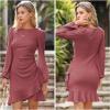imageByinns Womens 2024 Knit Sweater Bodycon Mini Dress Ribbed Long Sleeve Ruffle Hem Cocktail Party Sexy Fall Winter DressesDusky Pink