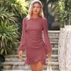 imageByinns Womens 2024 Knit Sweater Bodycon Mini Dress Ribbed Long Sleeve Ruffle Hem Cocktail Party Sexy Fall Winter DressesDusky Pink